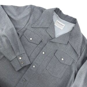 VTG 70's Farah Men's M Western Style Snap Button Shirt Gray Long Sleeve Retro